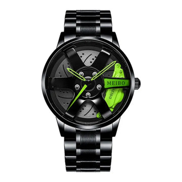 Creative 3D Rim Hub Wheel Car Men Sports Watches Black Stainless Steel Band Male Quartz Wristwatches Clock