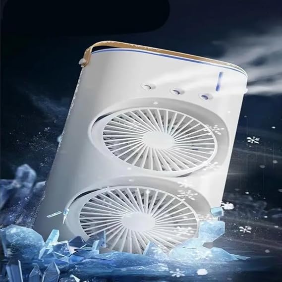 Rechargeable Automatic Rotating Dual Double Spray Mist Fan With Lightening Effects
